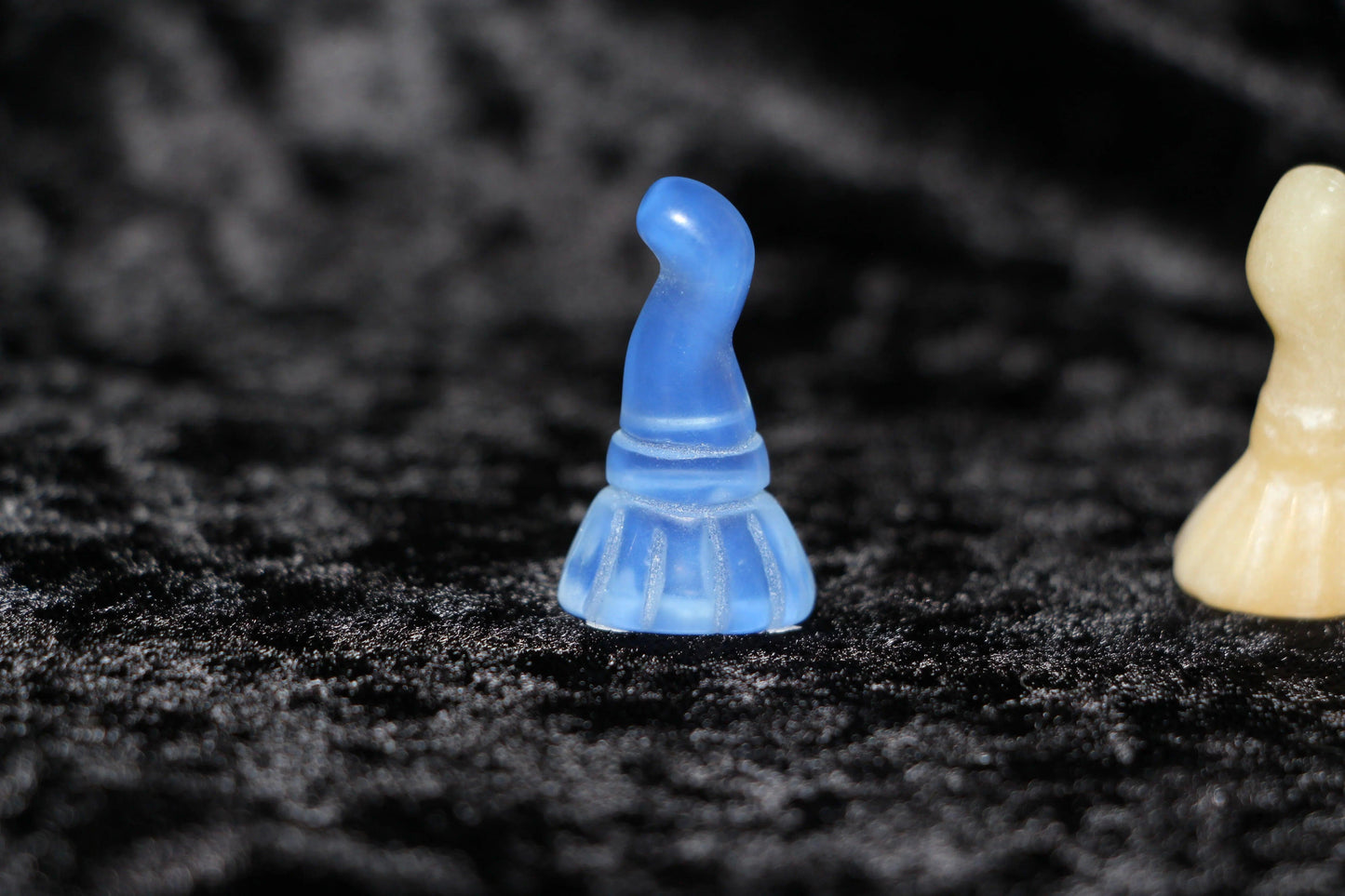 Blue opalite witch hat figurine on black velvet, modern witch crystal decor