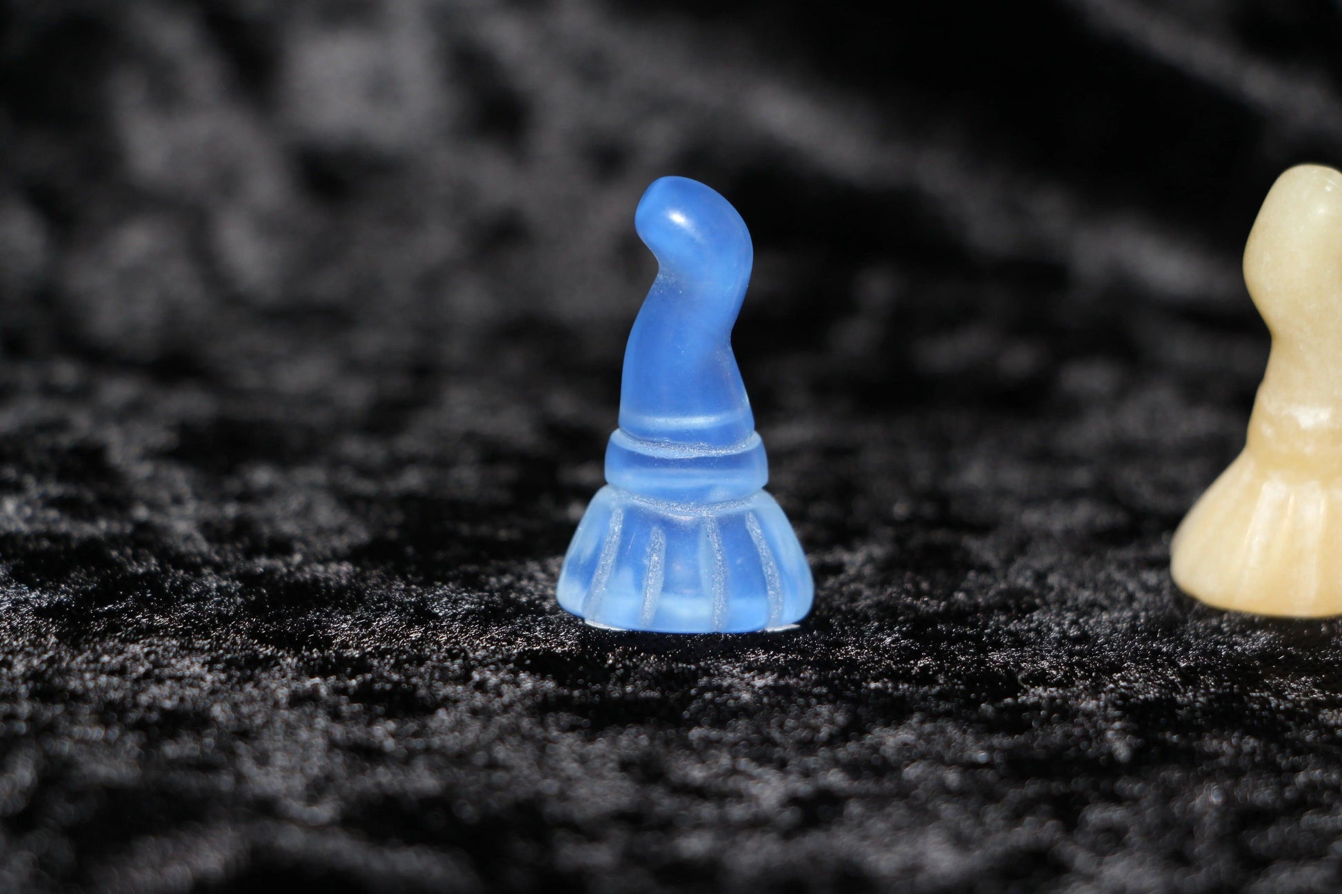 Blue opalite witch hat figurine on black velvet, modern witch crystal decor
