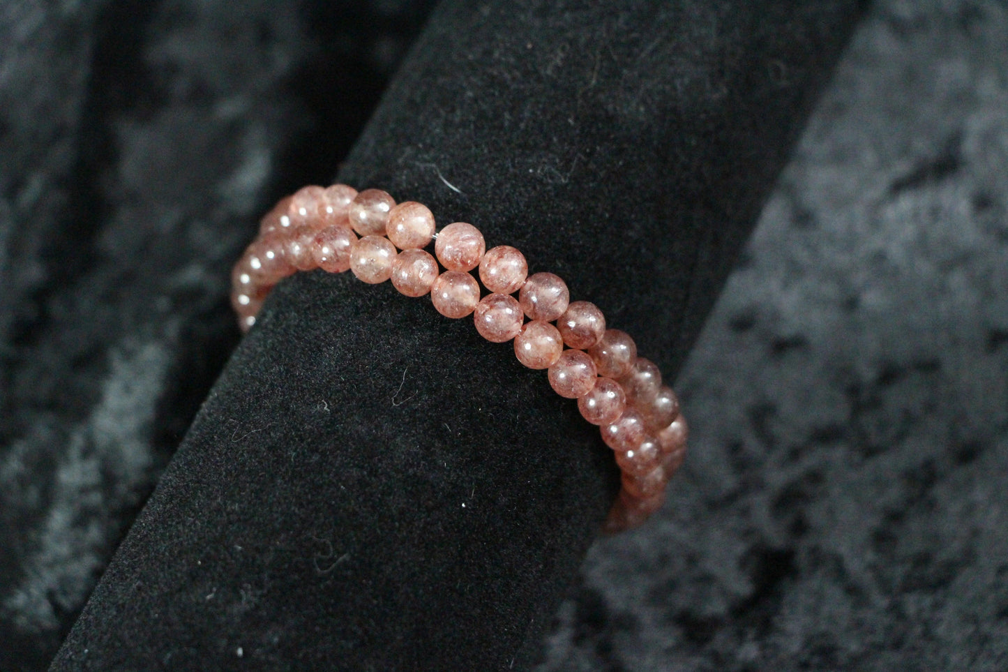 Rose crystal beaded bracelet on black velvet, crystal jewelry for rituals