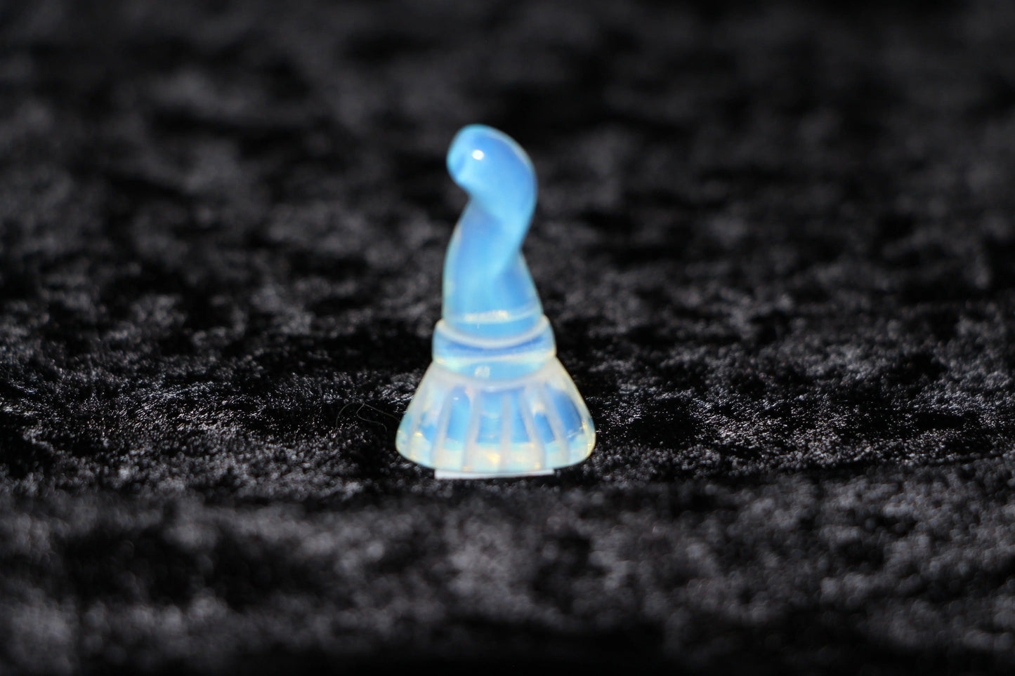 Opalite crystal witch hat figurine on black velvet, hand-crafted ritual decor