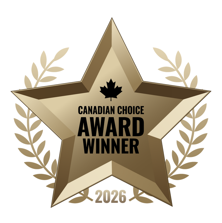 Gold star award with 'Canadian Choice Award Winner 2026' text and a maple leaf symbol.